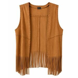Fornia Fringe Faux Suede Fringe Vest Women Large ExLarge Western Boho Camel